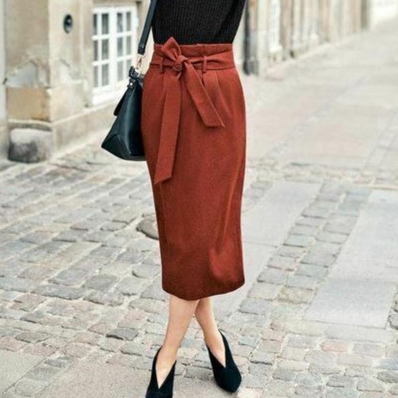 Boden Dresses & Skirts - Boden Womens Red Rosemoor Paperbag Belted Slit Straight And Pencil Skirt Size 2